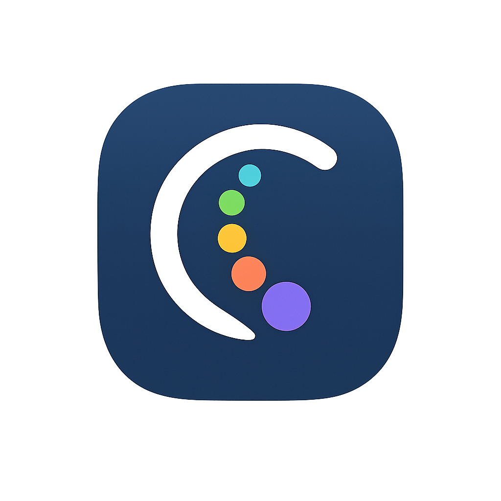 CountIt application icon: a navy C with a rising sequence of colorful counting dots.