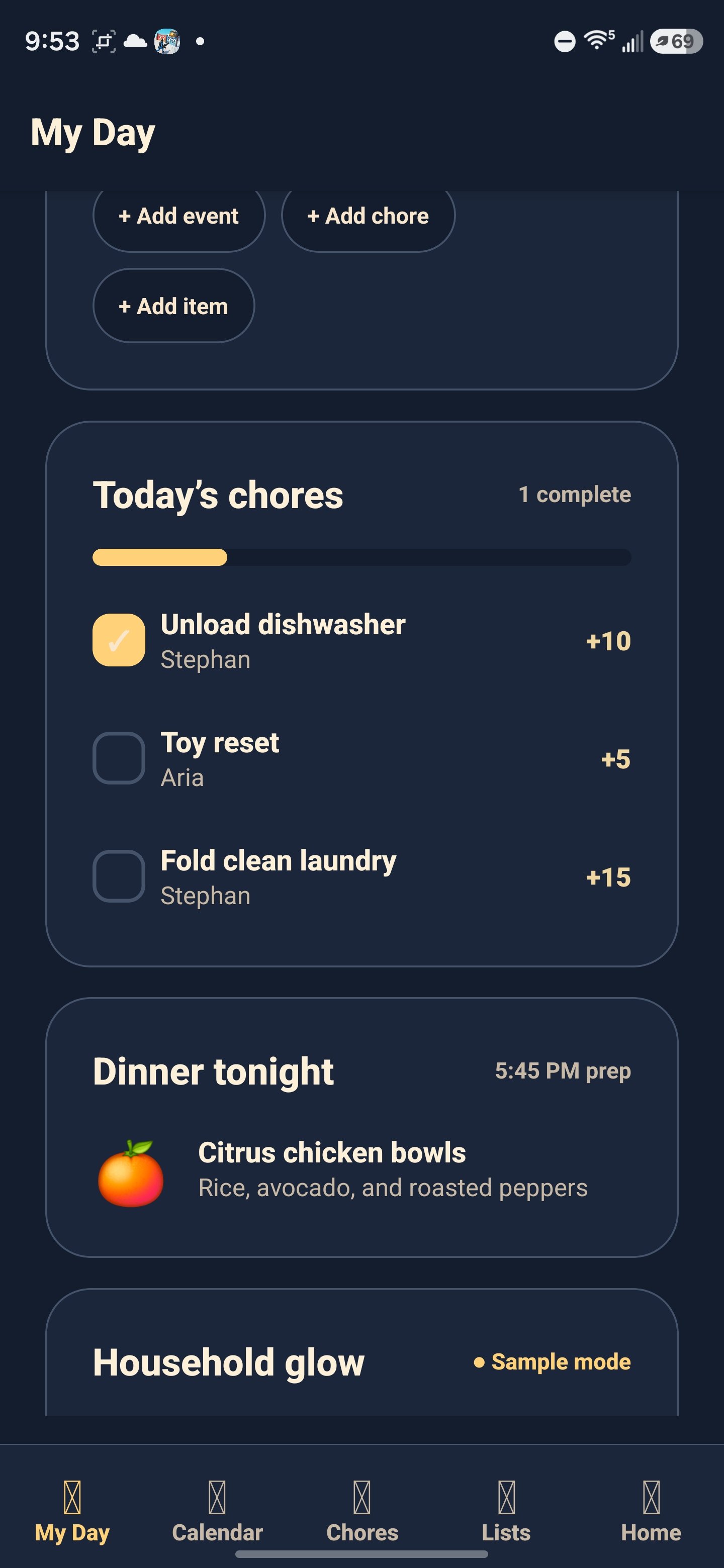 Homeglow development capture showing the shared household experience.