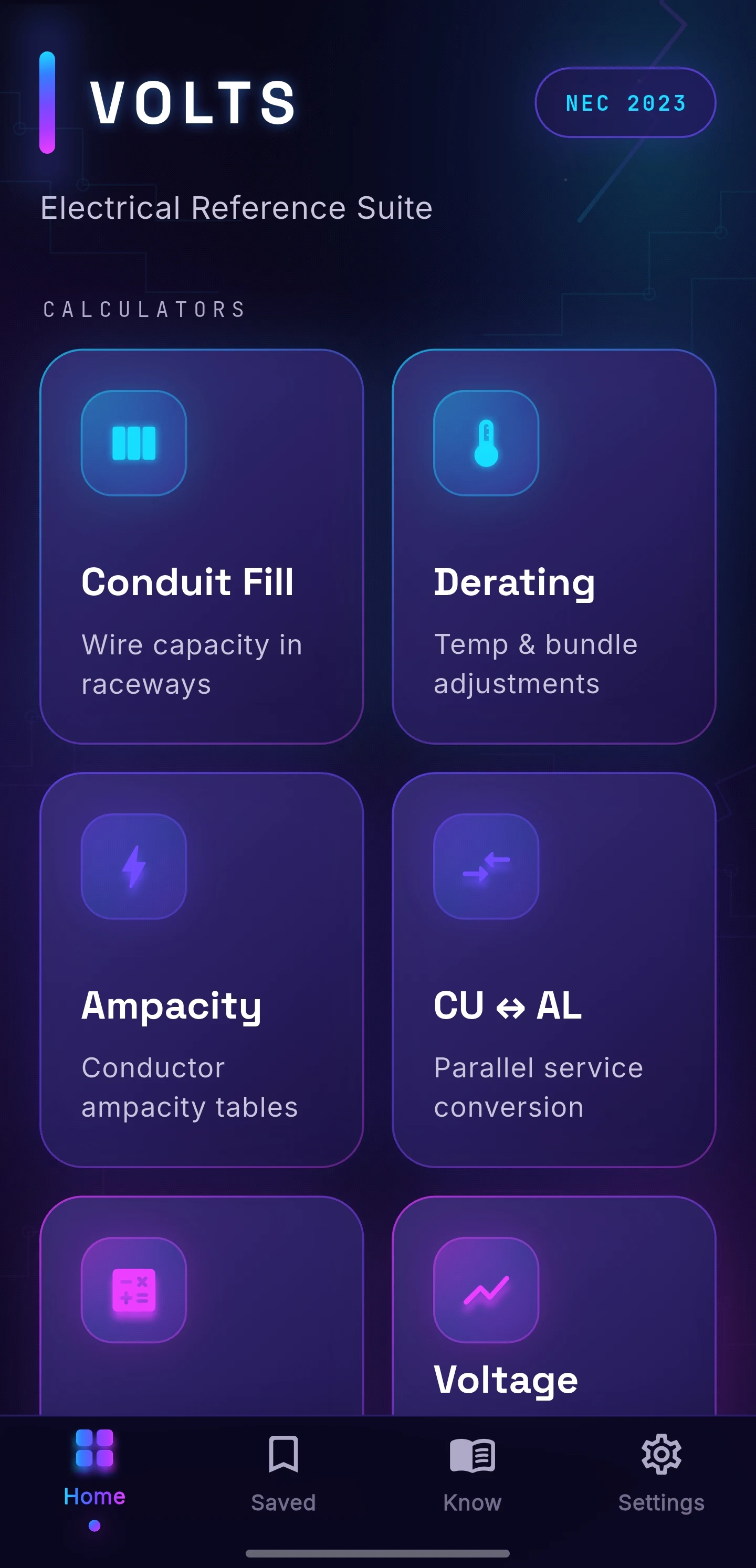 VOLTS calculators screen.
