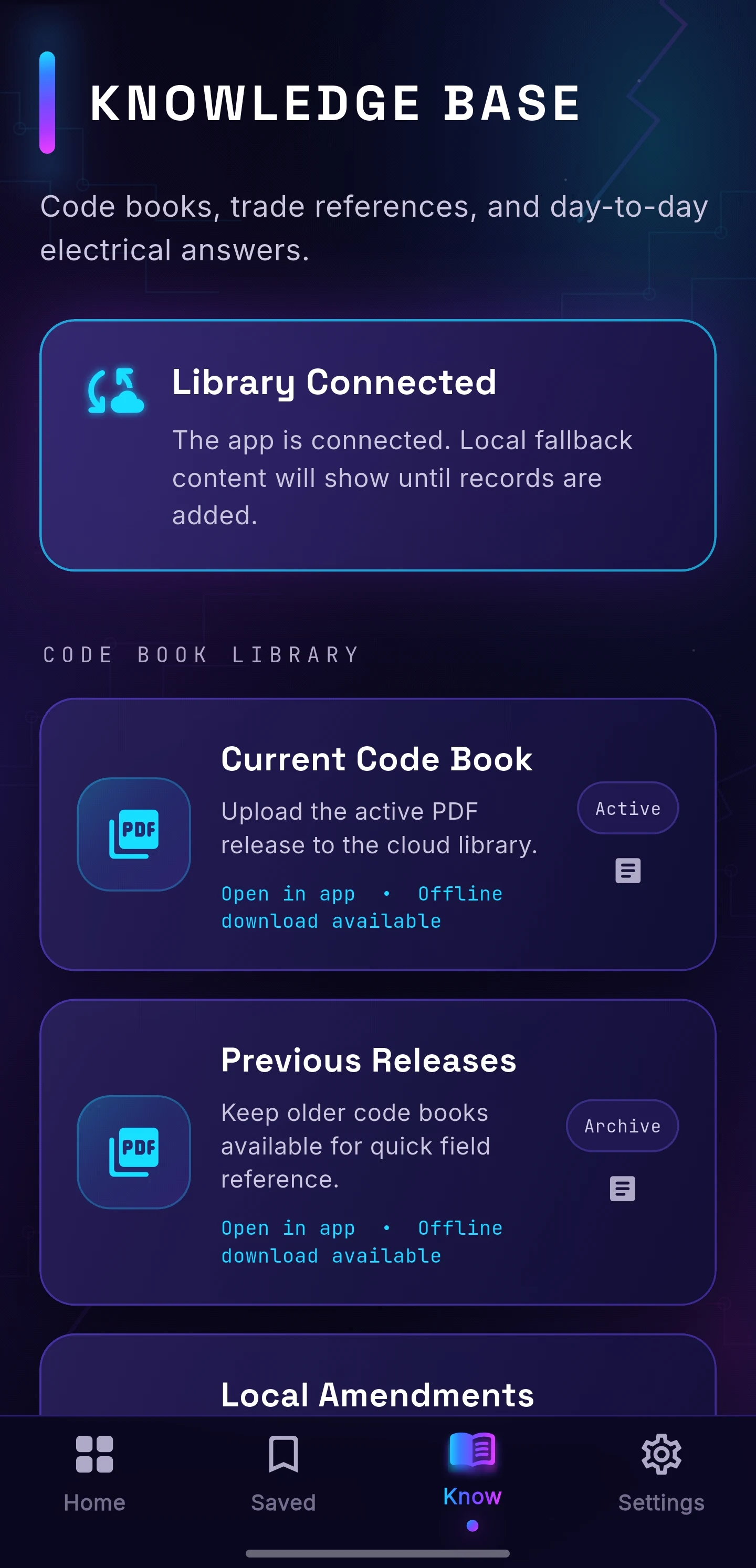 VOLTS knowledge and reference screen.